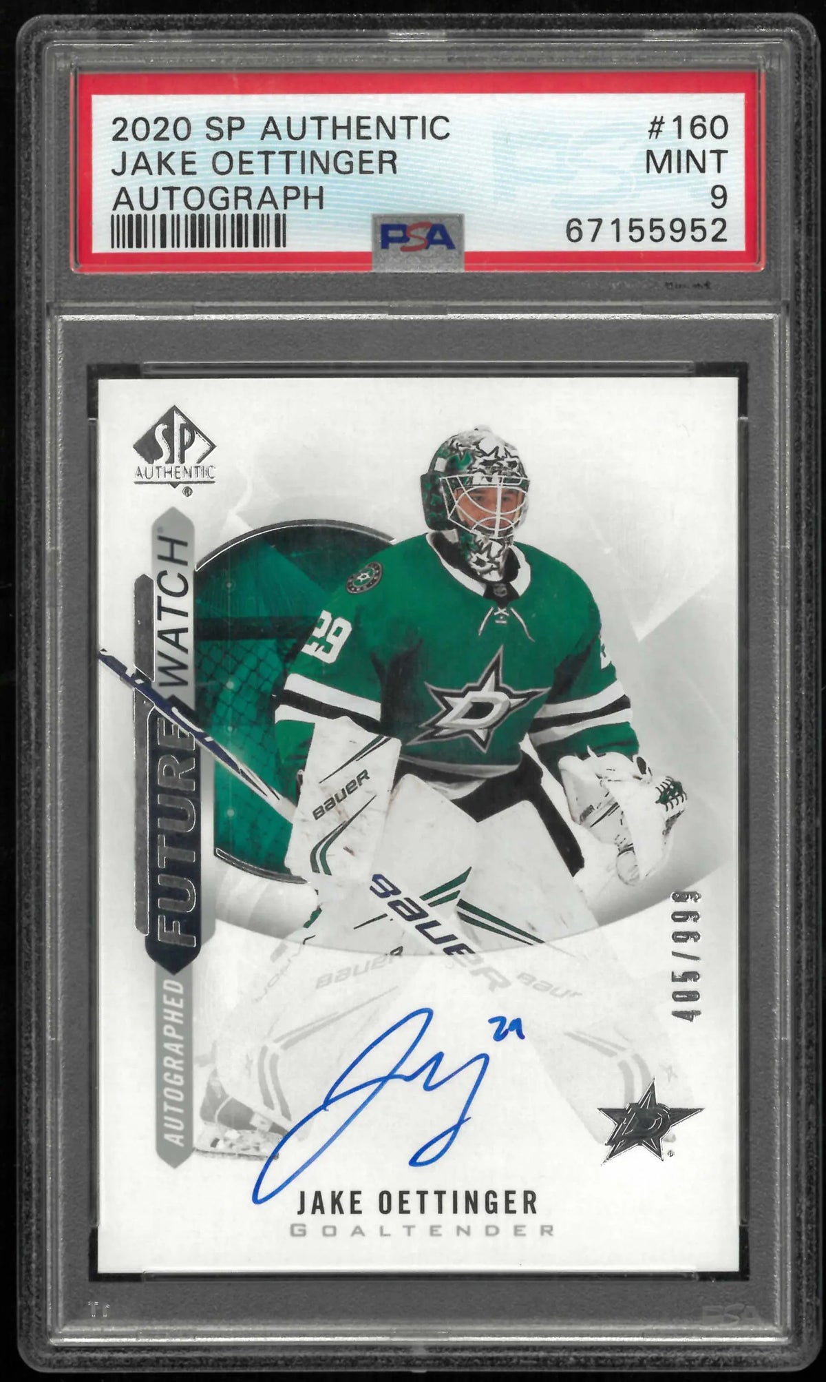 2020 UD Sp Authentic Future Watch Rookie Autograph Jake Oettinger  /999 RCPSA 9 
