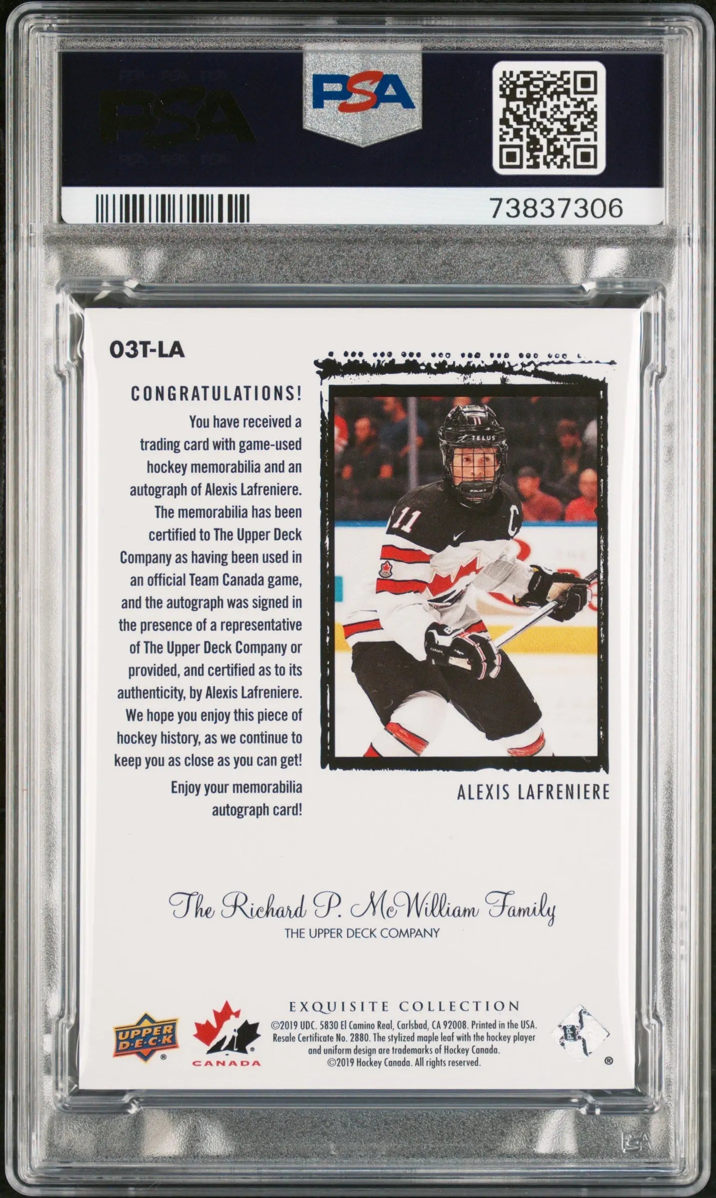 2020 UD The Cup Exquisite Col. Rookie Patch Auto Alexis Lafreniere PSA 9 /99 