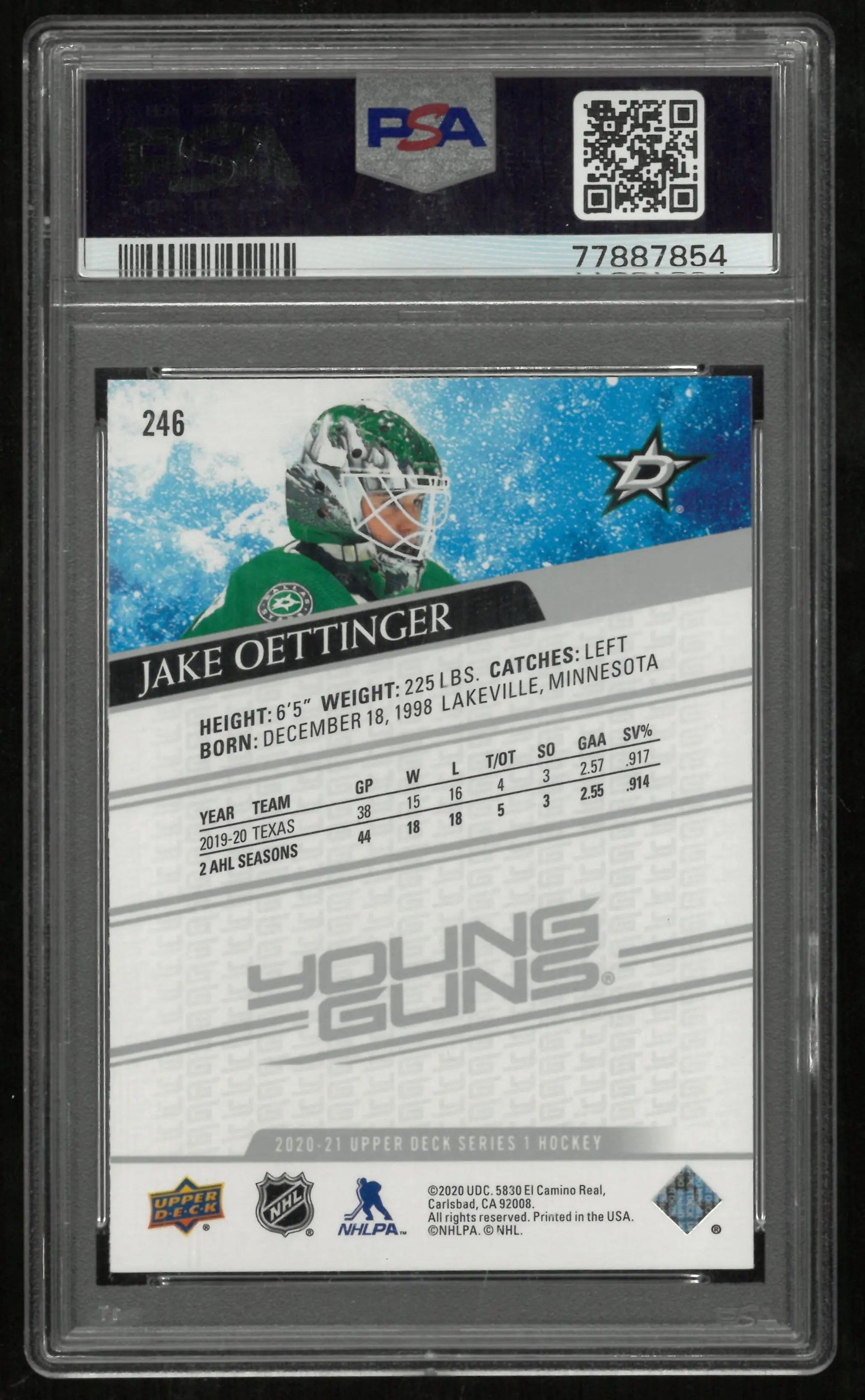 2020 Upper Deck Jake Oettinger #246 PSA 9 