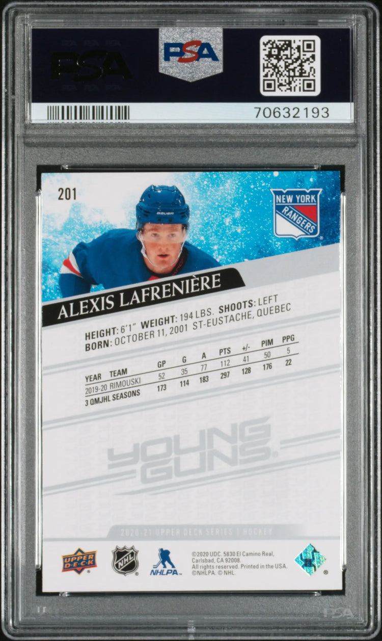 2020 Upper Deck Series 1 Young Guns Rookie Alexis Lafreniere RC PSA 9 