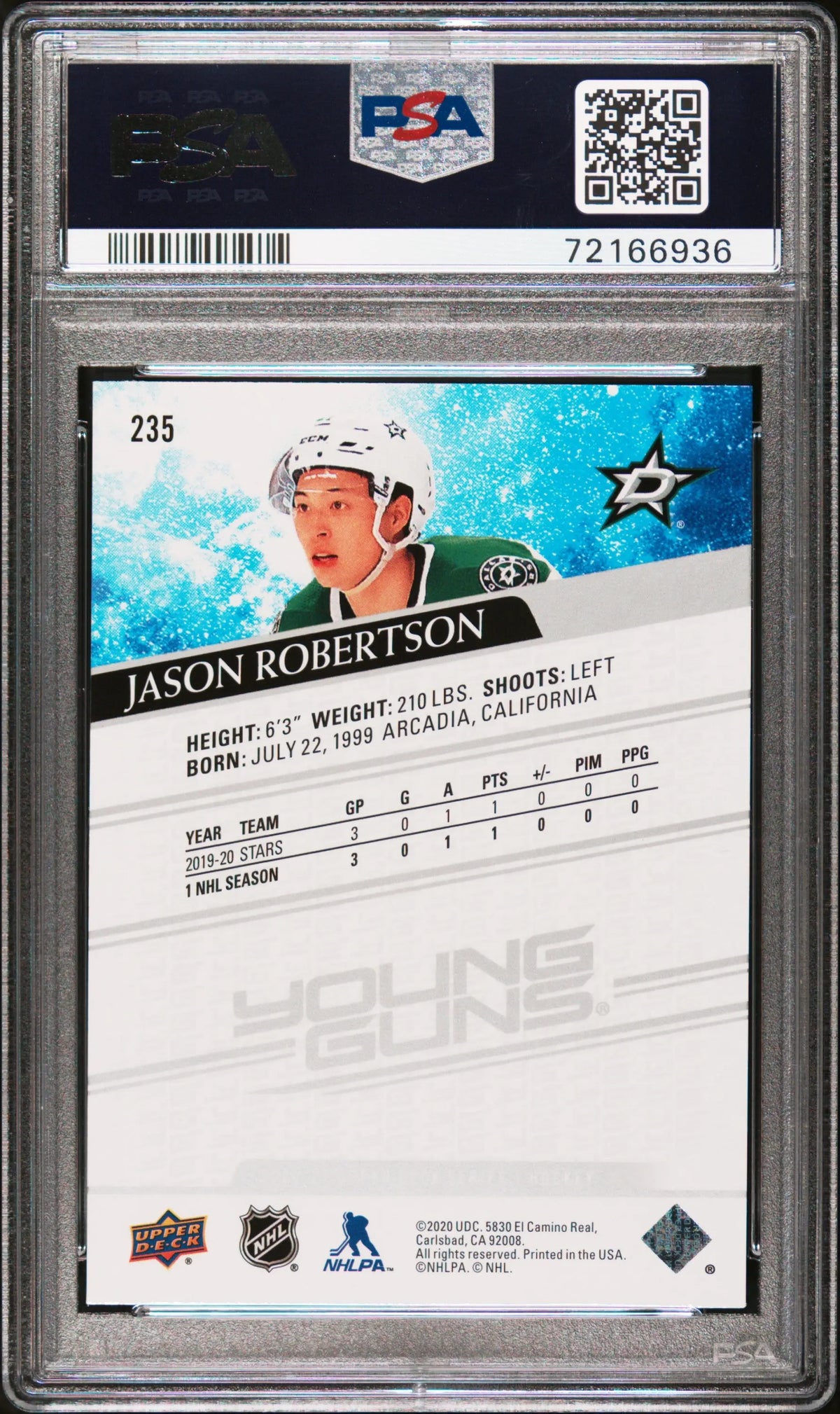 2020 Upper Deck Series 1 Young Guns Rookie Jason Robertson RC PSA 10 