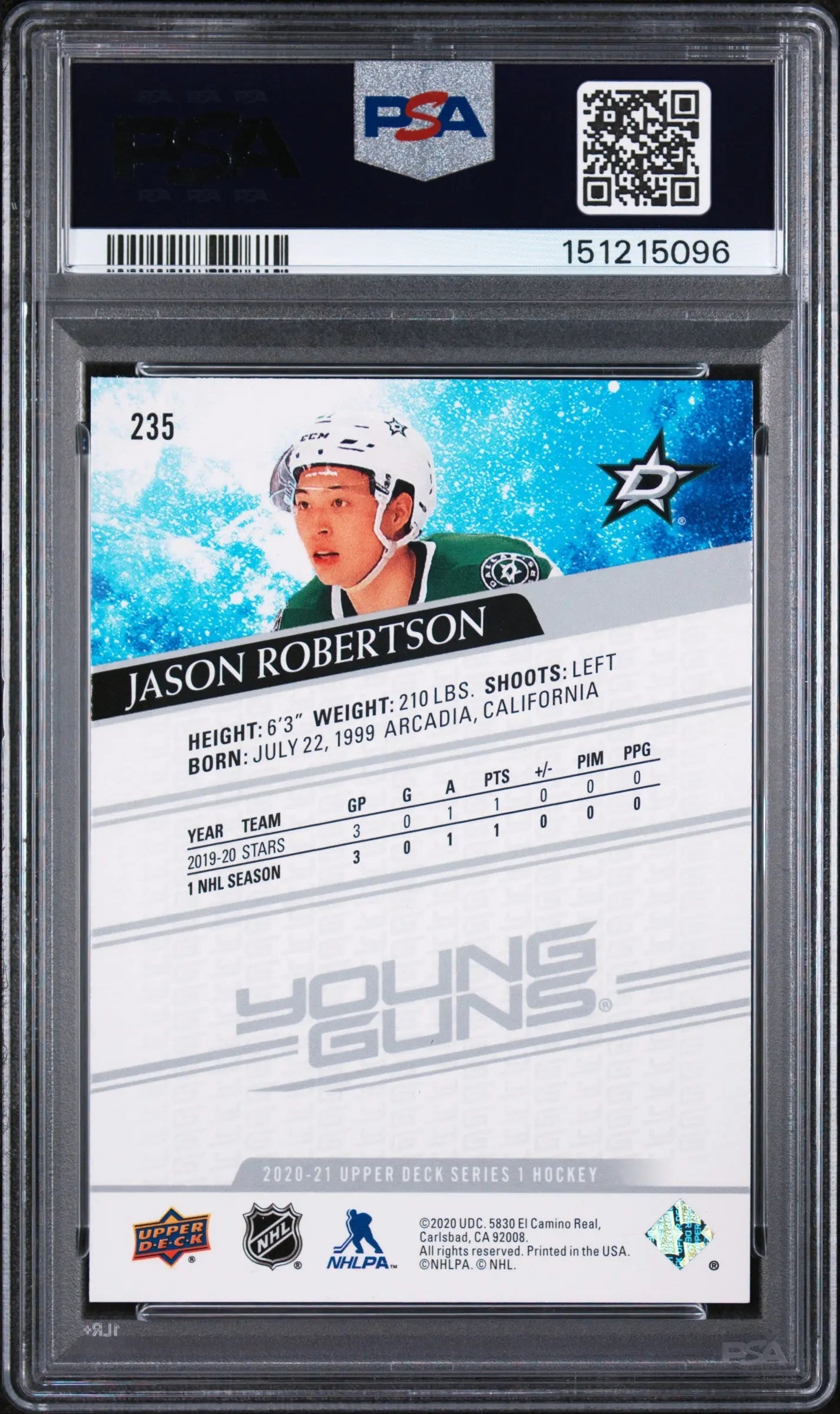 2020 Upper Deck Series 1 Young Guns Rookie Jason Robertson RC PSA 9 