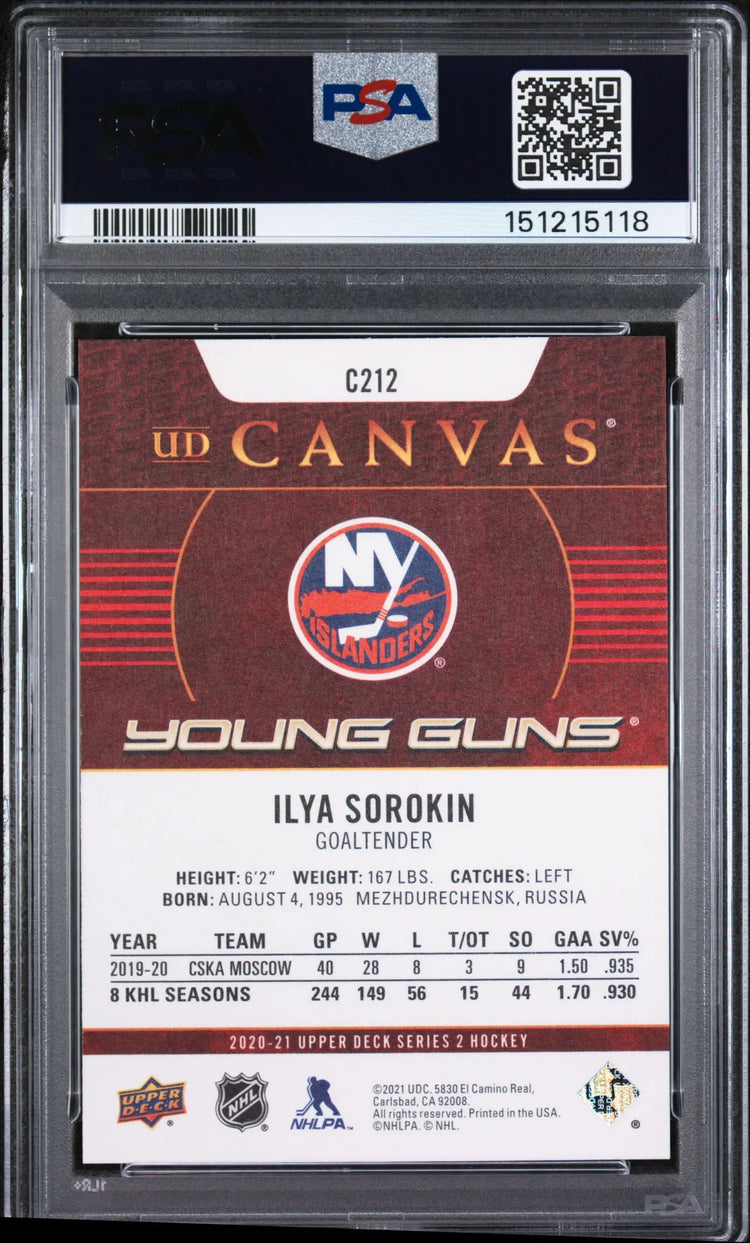 2020 Upper Deck Series 2 UD Canvas Young Guns Rookie Ilya Sorokin RC PSA 10 