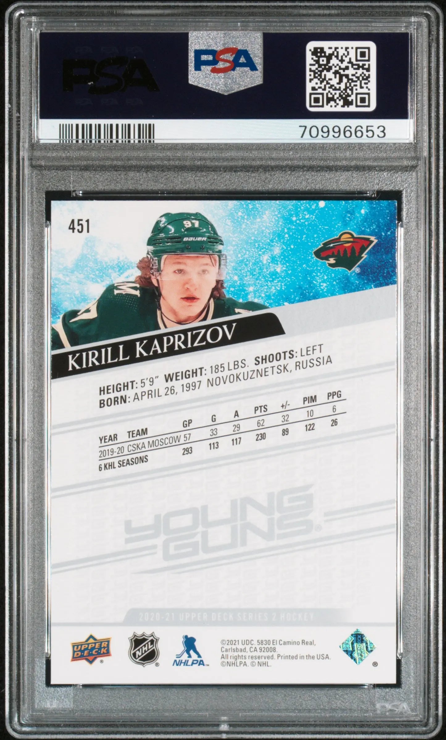 2020 Upper Deck Series 2 Young Guns Rookie Kirill Kaprizov RC PSA 10 