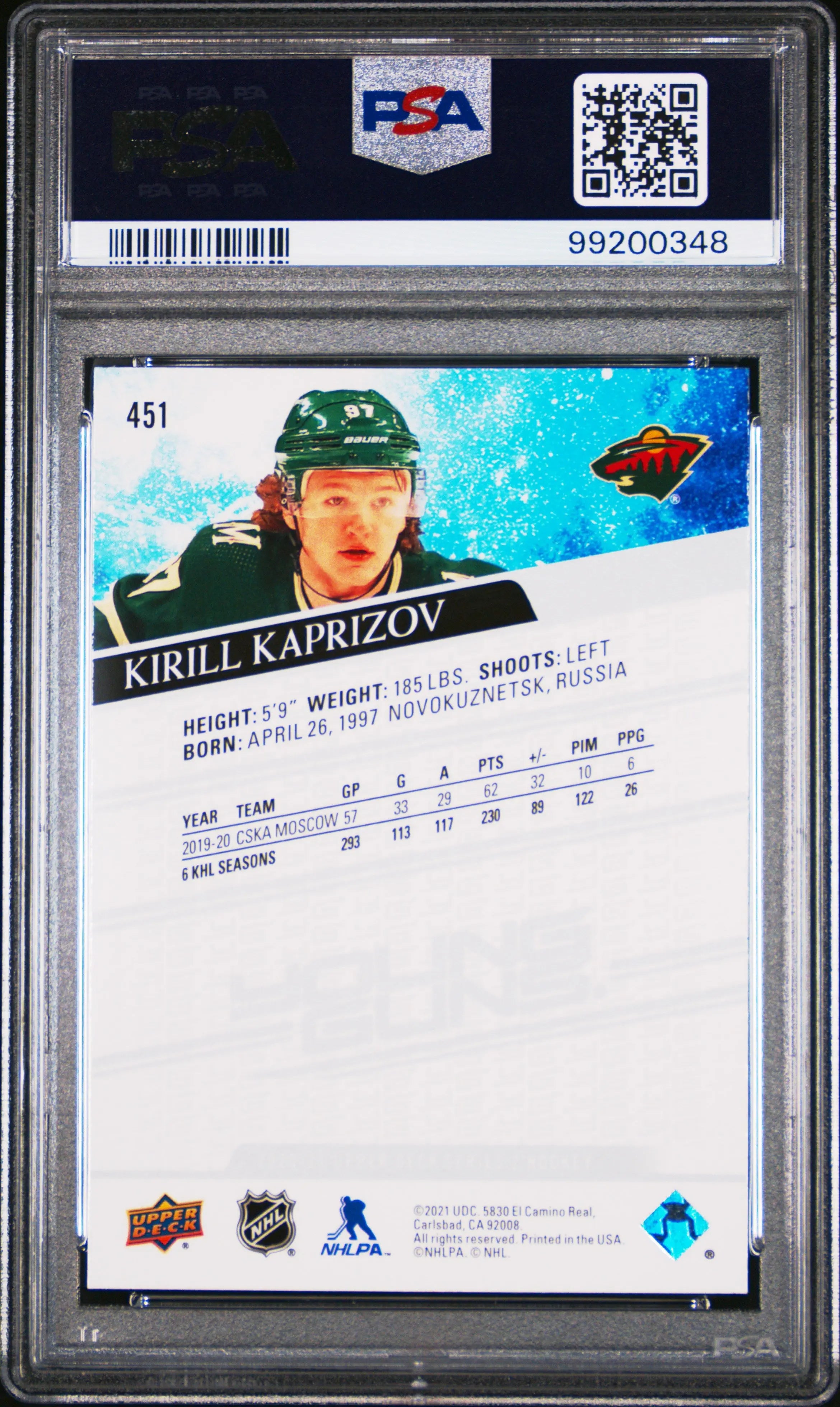 2020 Upper Deck Series 2 Young Guns Rookie Kirill Kaprizov RC PSA 10 