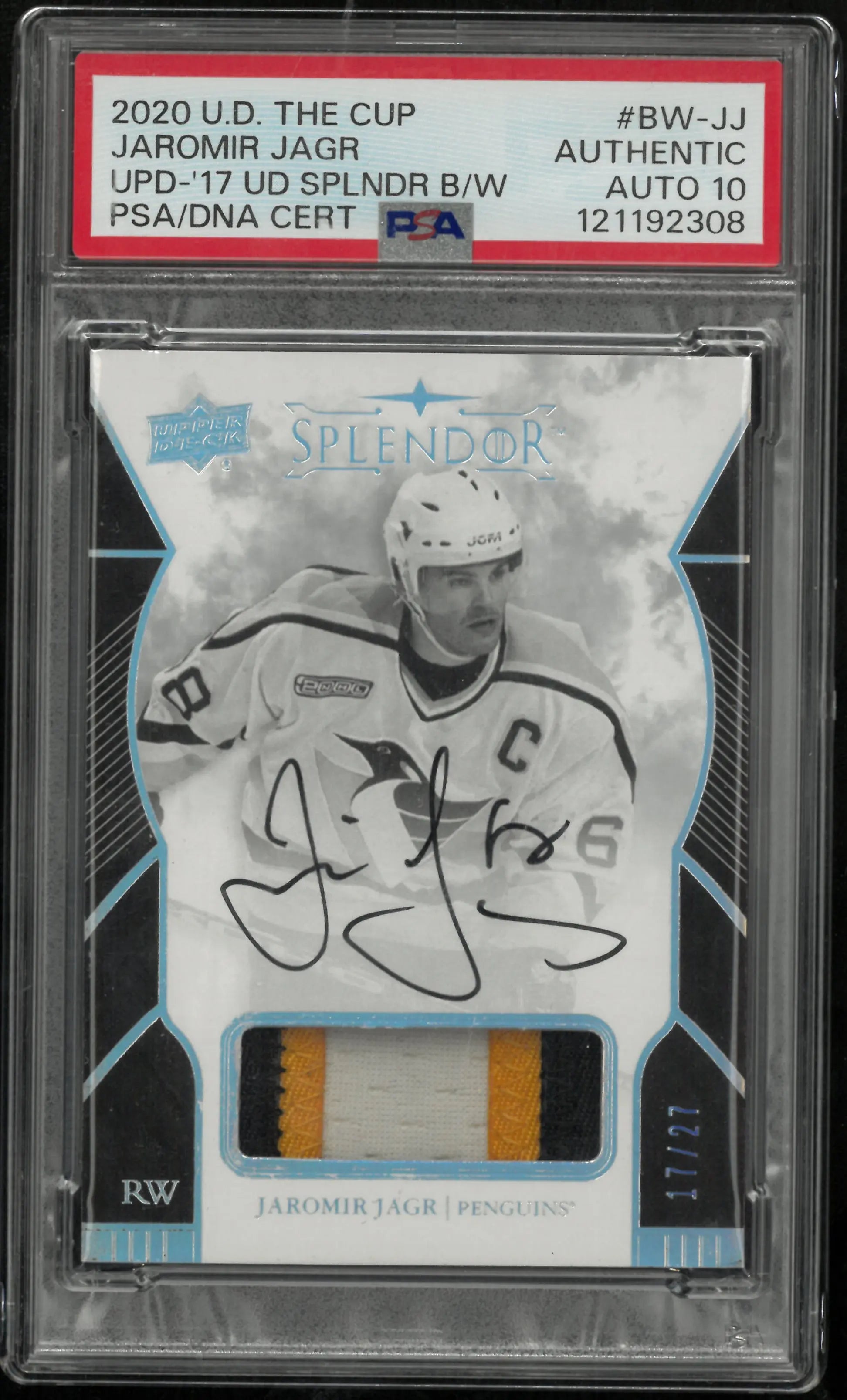 2020 Upper Deck The Cup Update Jaromir Jagr UD Splendor B W PSA Authentic /27 