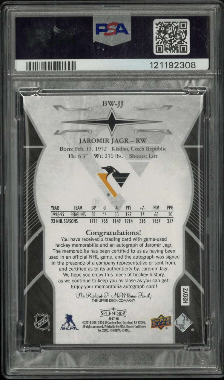 2020 Upper Deck The Cup Update Jaromir Jagr UD Splendor B W PSA Authentic /27 