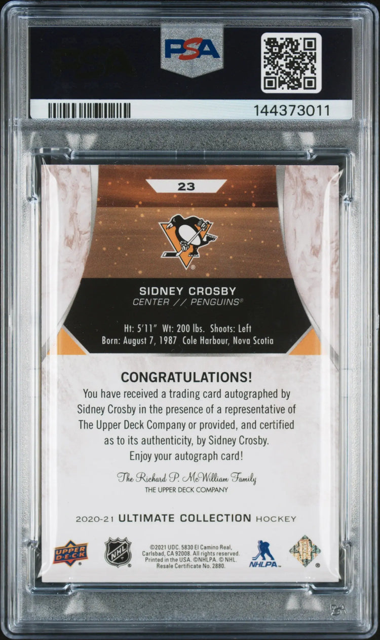 2020 Upper Deck Ultimate Collection Sidney Crosby Autograph Gold PSA Auth Auto10 
