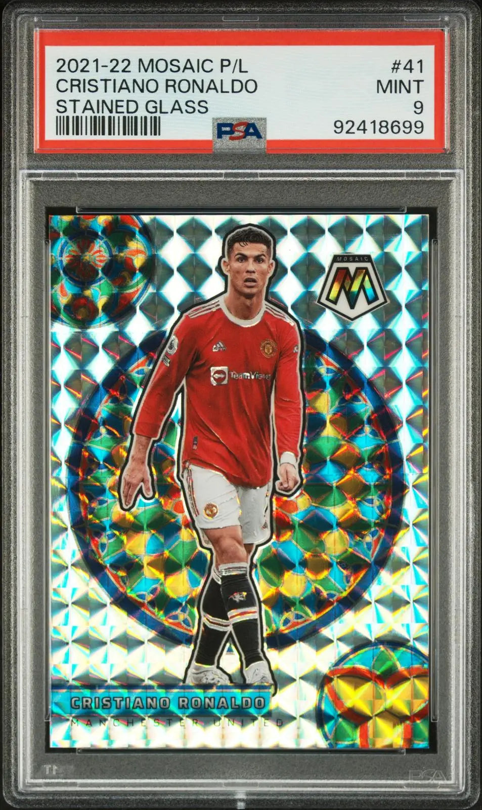 2021-2022 Panini Mosaic Premier League Stained Glass Cristiano Ronaldo PSA 9 