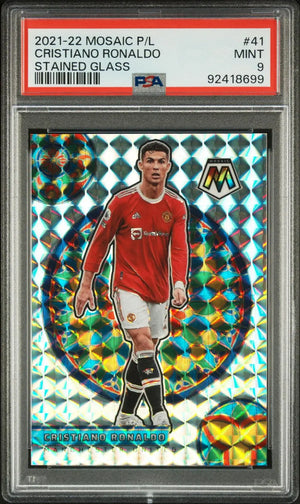 2021-2022 Panini Mosaic Premier League Stained Glass Cristiano Ronaldo PSA 9 
