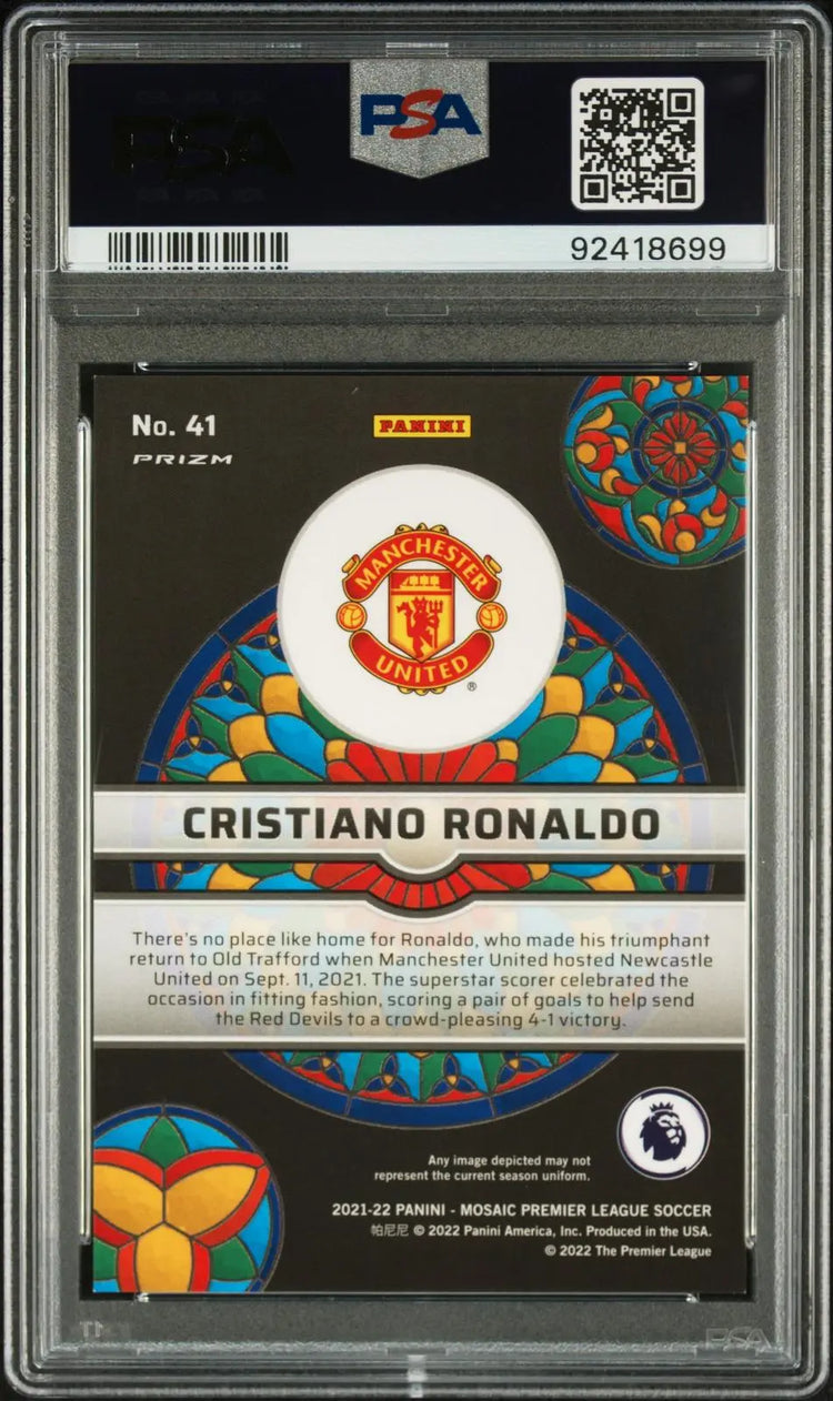 2021-2022 Panini Mosaic Premier League Stained Glass Cristiano Ronaldo PSA 9 