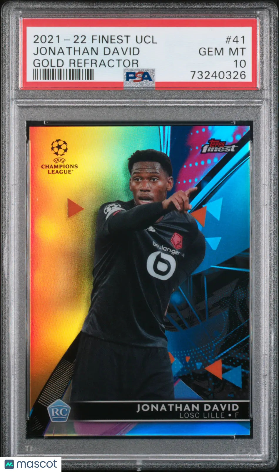 2021-2022 Topps Finest UEFA Champions League Jonathan David Gold Refractor PSA10 