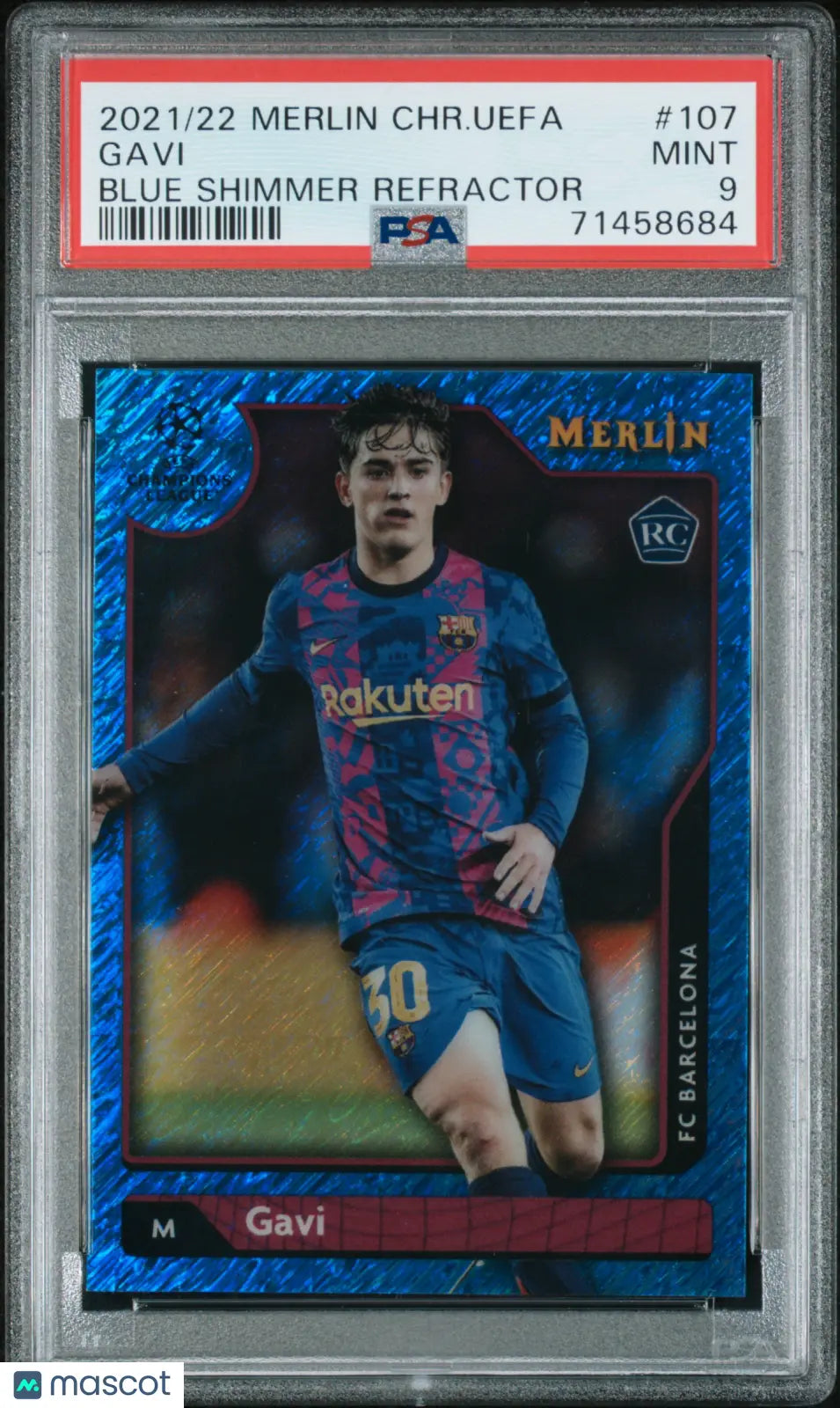 2021-2022 Topps Merlin Chrome UEFA League Gavi #107 Blue Shimmer Refractor PSA 9 
