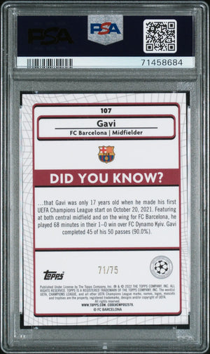 2021-2022 Topps Merlin Chrome UEFA League Gavi #107 Blue Shimmer Refractor PSA 9 