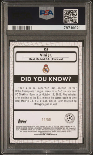 2021-2022 Topps Merlin Chrome UEFA League Vini JR. Gold Atomic Refr. /50 PSA 10 
