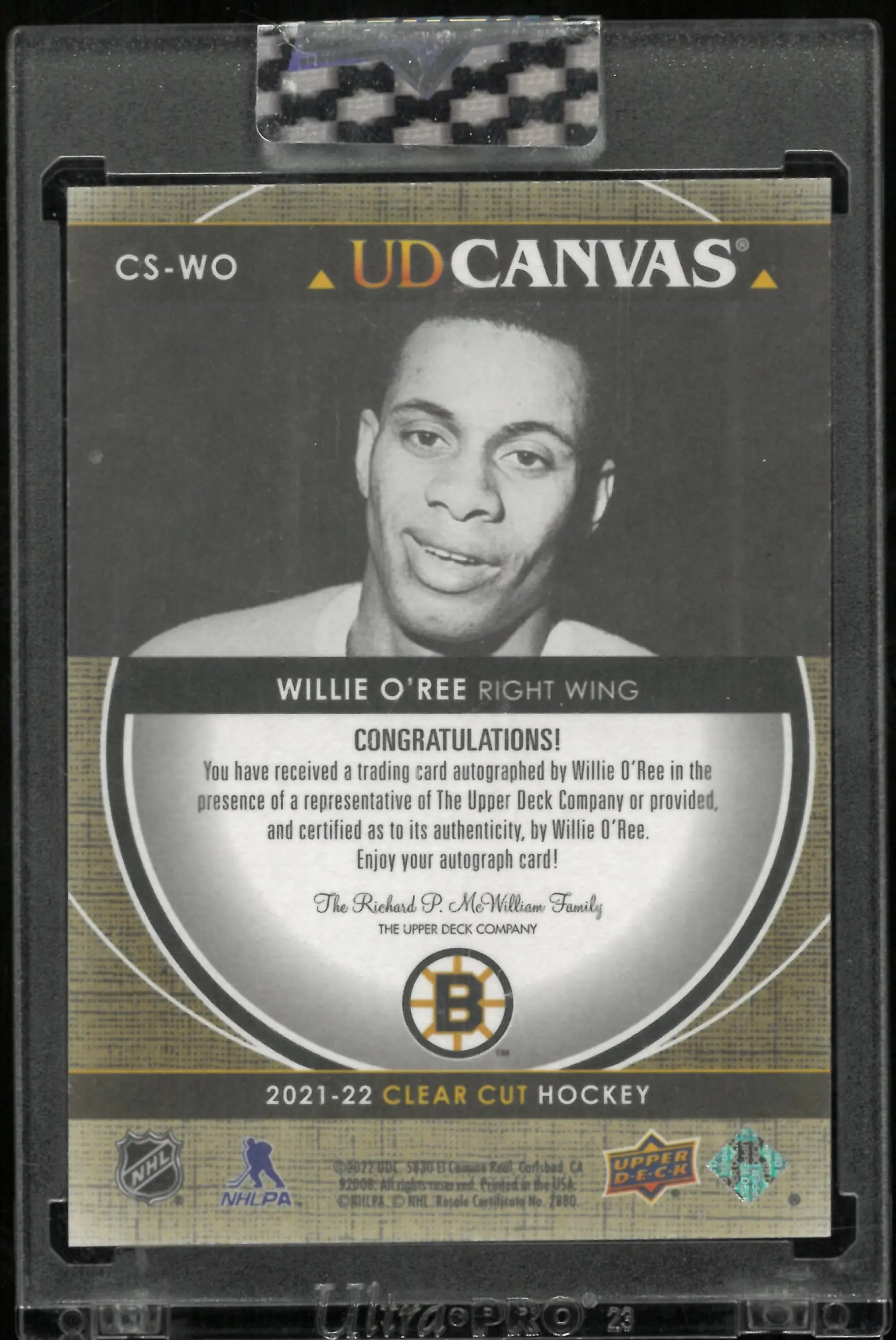 2021-2022 UD Canvas Black White Willie O'Ree auto /22 