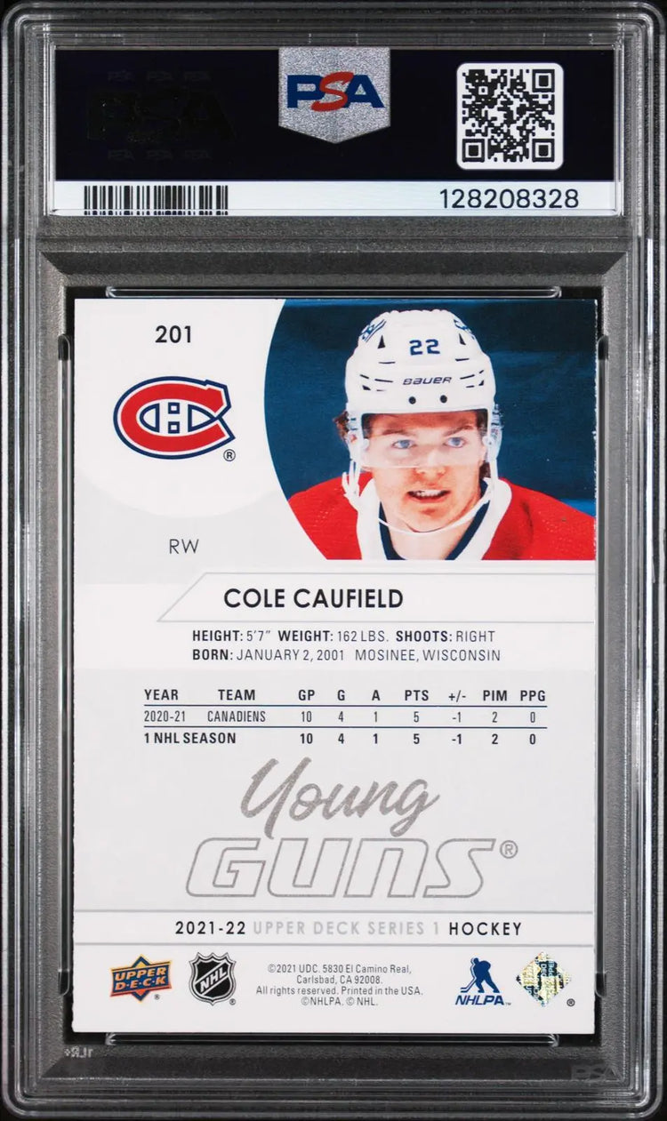 2021-2022 Upper Deck Series 1 Young Guns Rookie Cole Caufield RC PSA 8 