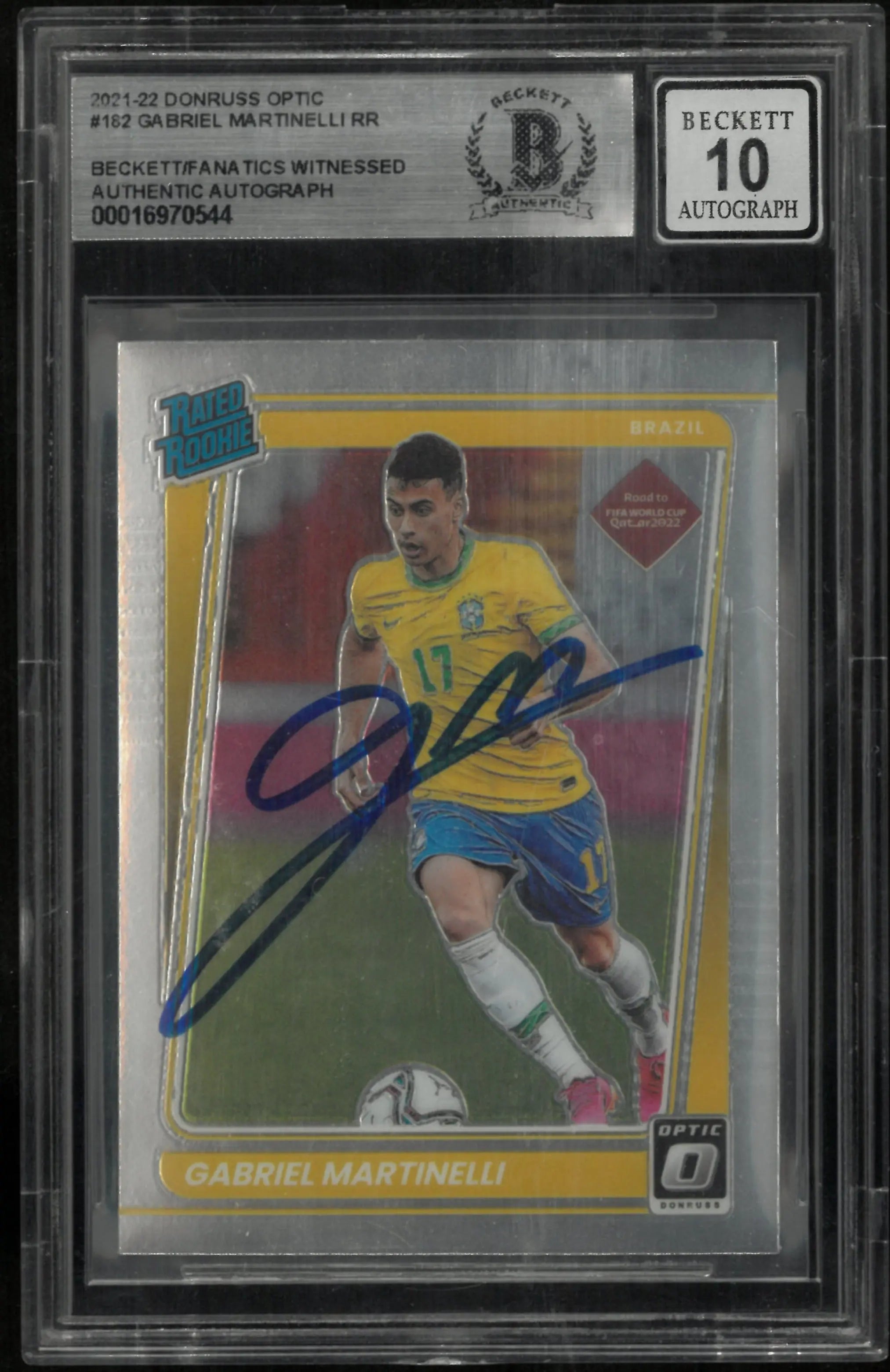 2021-22 Donruss Optic Soccer Gabriel Martinelli Rated Rookie In Person Auto BGS Authentic 