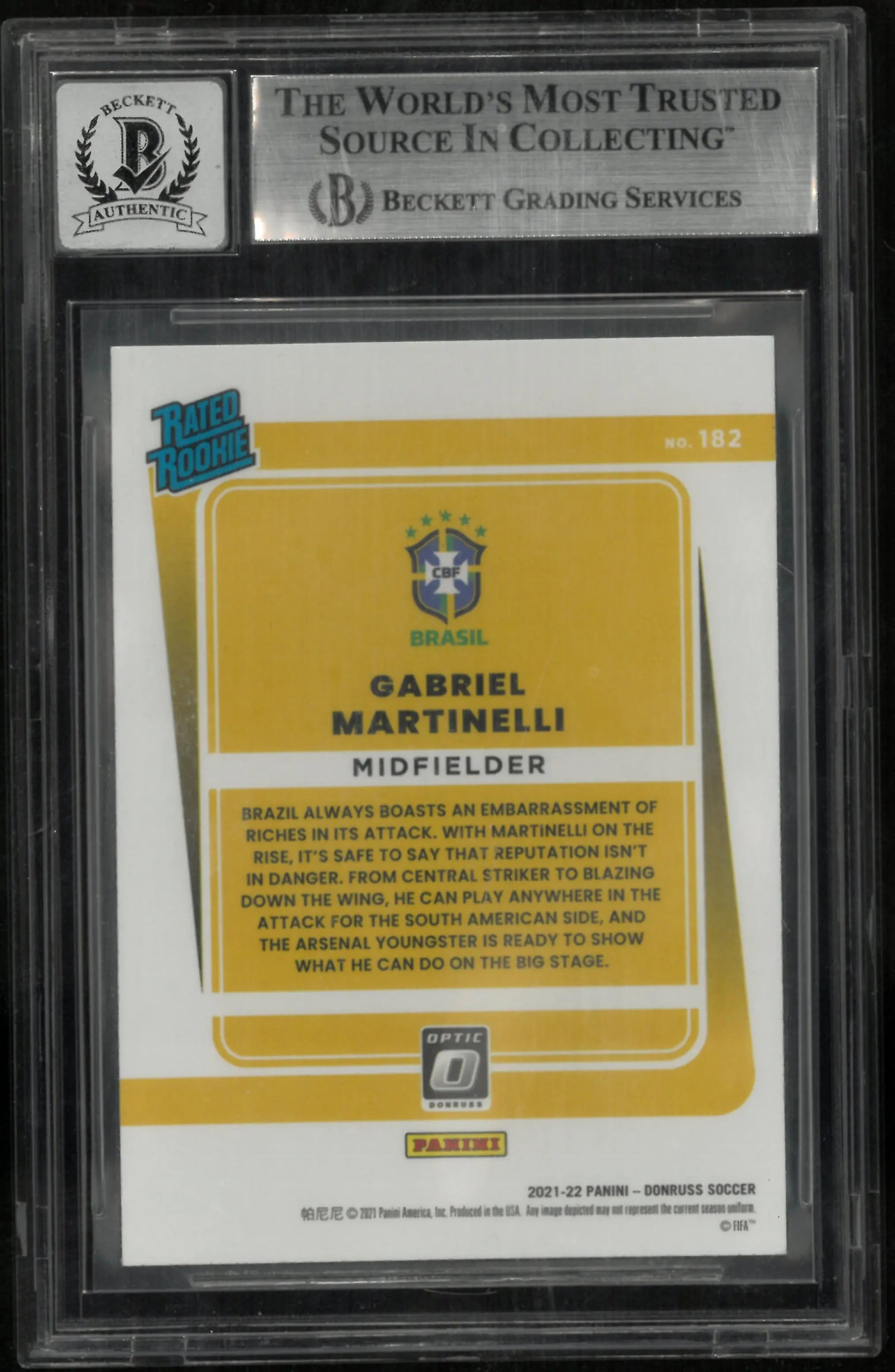2021-22 Donruss Optic Soccer Gabriel Martinelli Rated Rookie In Person Auto BGS Authentic 