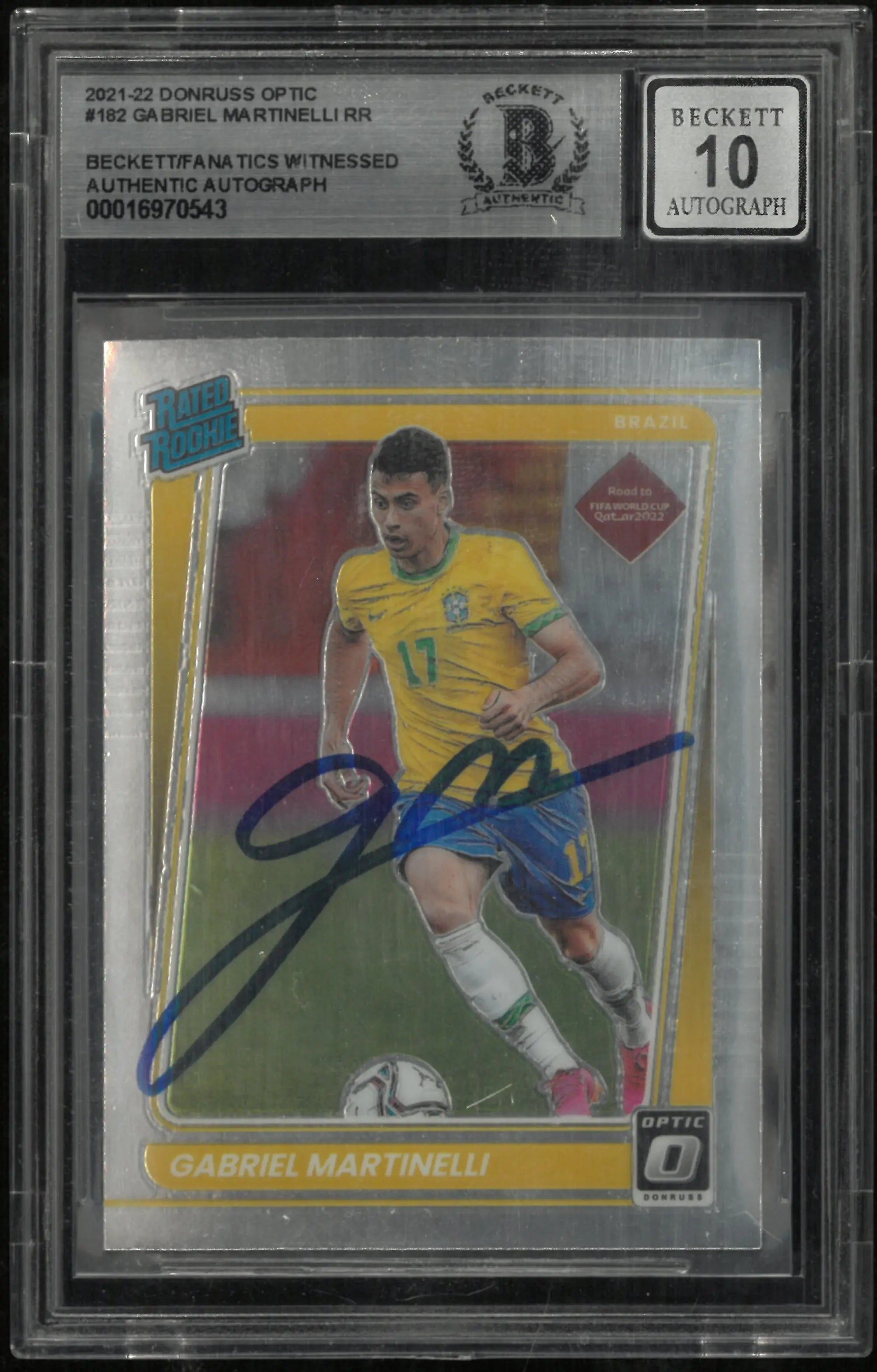 2021-22 Donruss Optic Soccer Gabriel Martinelli Rated Rookie In Person Auto BGS Authentic 