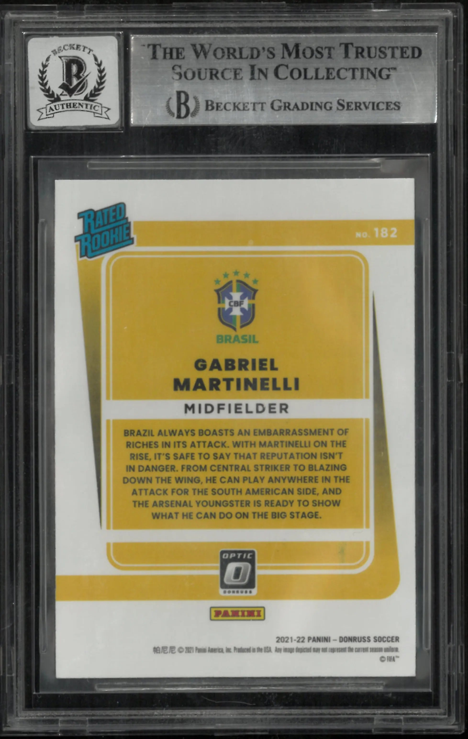 2021-22 Donruss Optic Soccer Gabriel Martinelli Rated Rookie In Person Auto BGS Authentic 