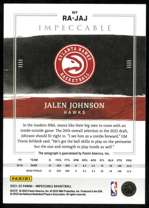 2021-22 Impeccable Basketball Jalen Johnson RC Rookie Auto /25 
