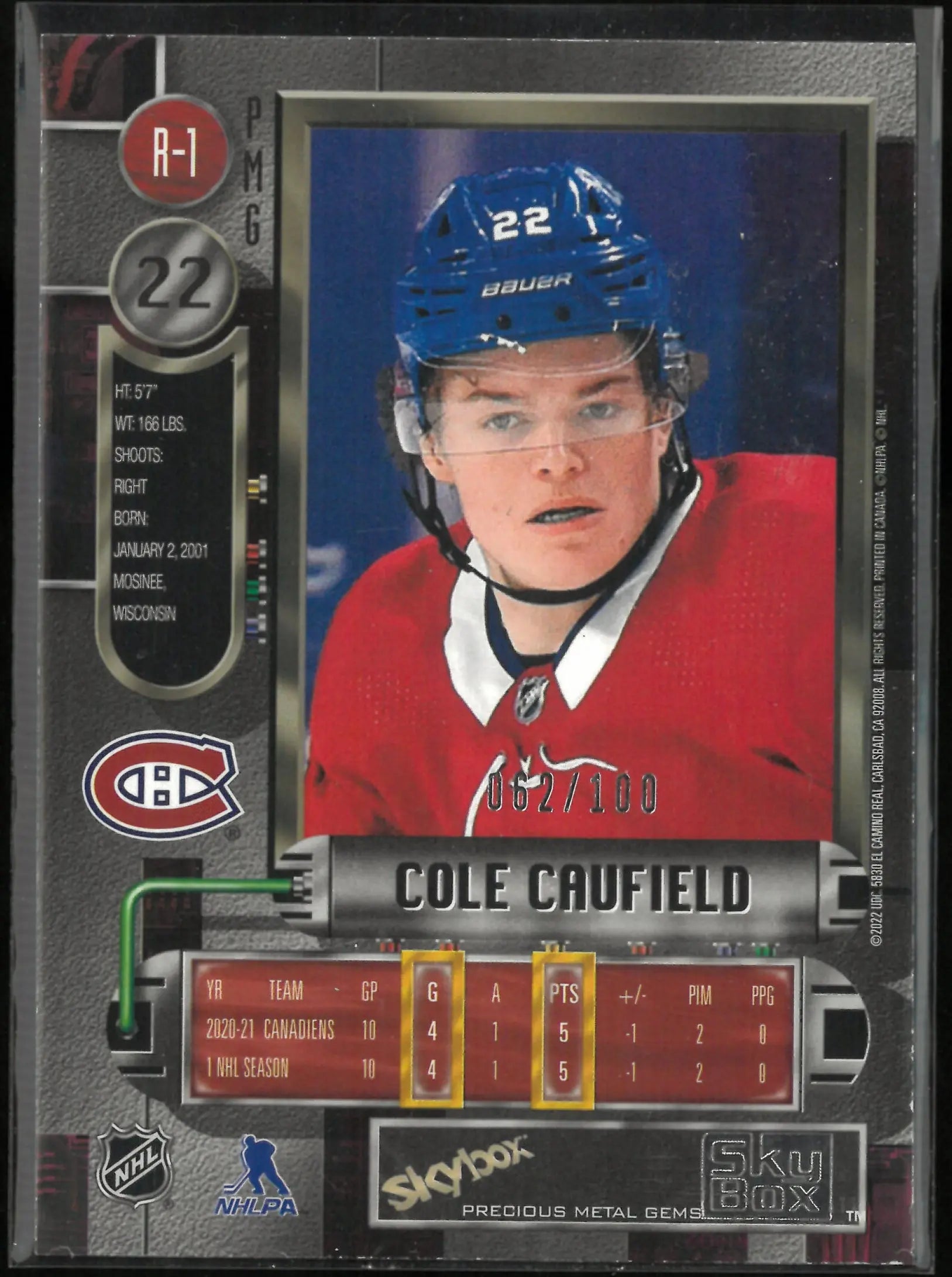 2021-22 Metal Universe Cole Caufield Precious Metal Gems Red /100 Rookie RC 