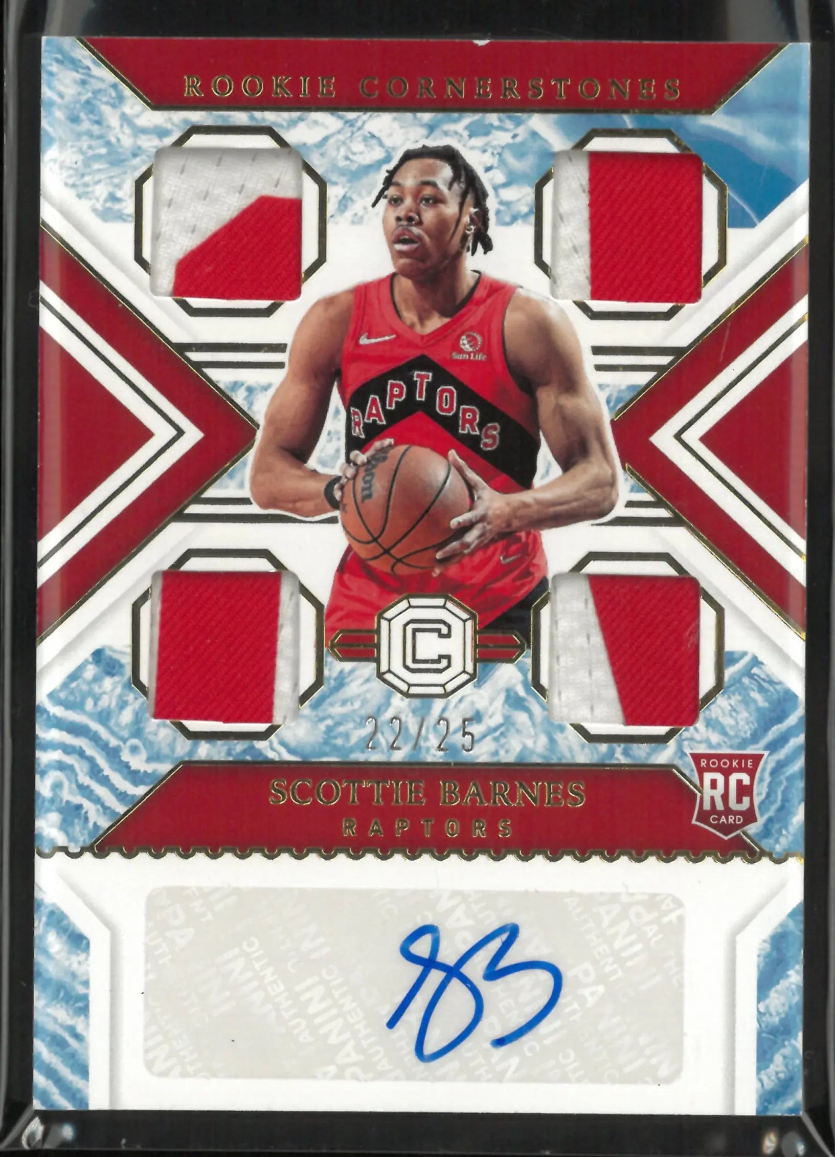 2021-22 Panini Chronicles Cornerstone Rookie Patch Autograph Scottie Barnes Auto 