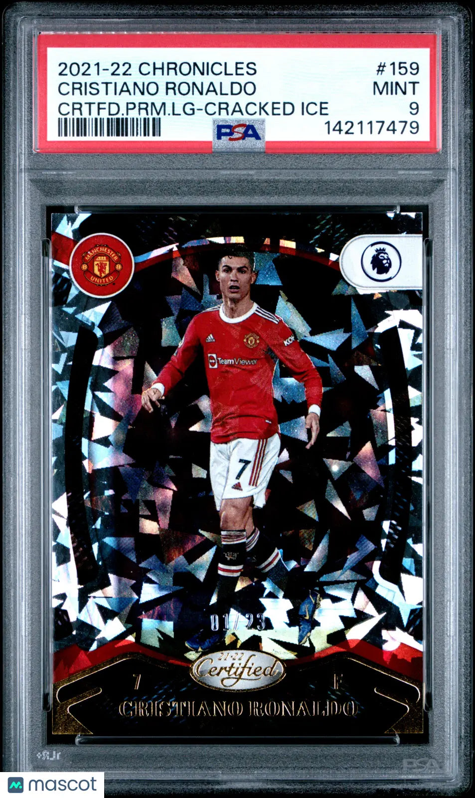 2021-22 Panini Chronicles Cristiano Ronaldo Crafted LG Cracked Ice 1/23 PSA 9 
