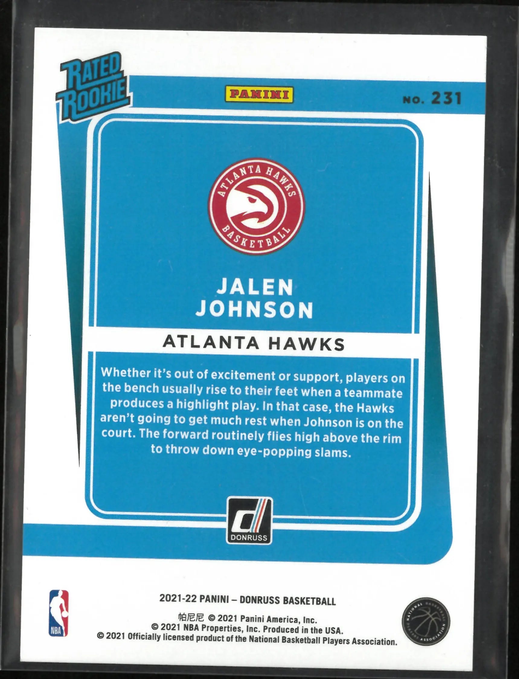 2021-22 Panini Donruss Rated Rookie Jalen Johnson Red Choice /99 