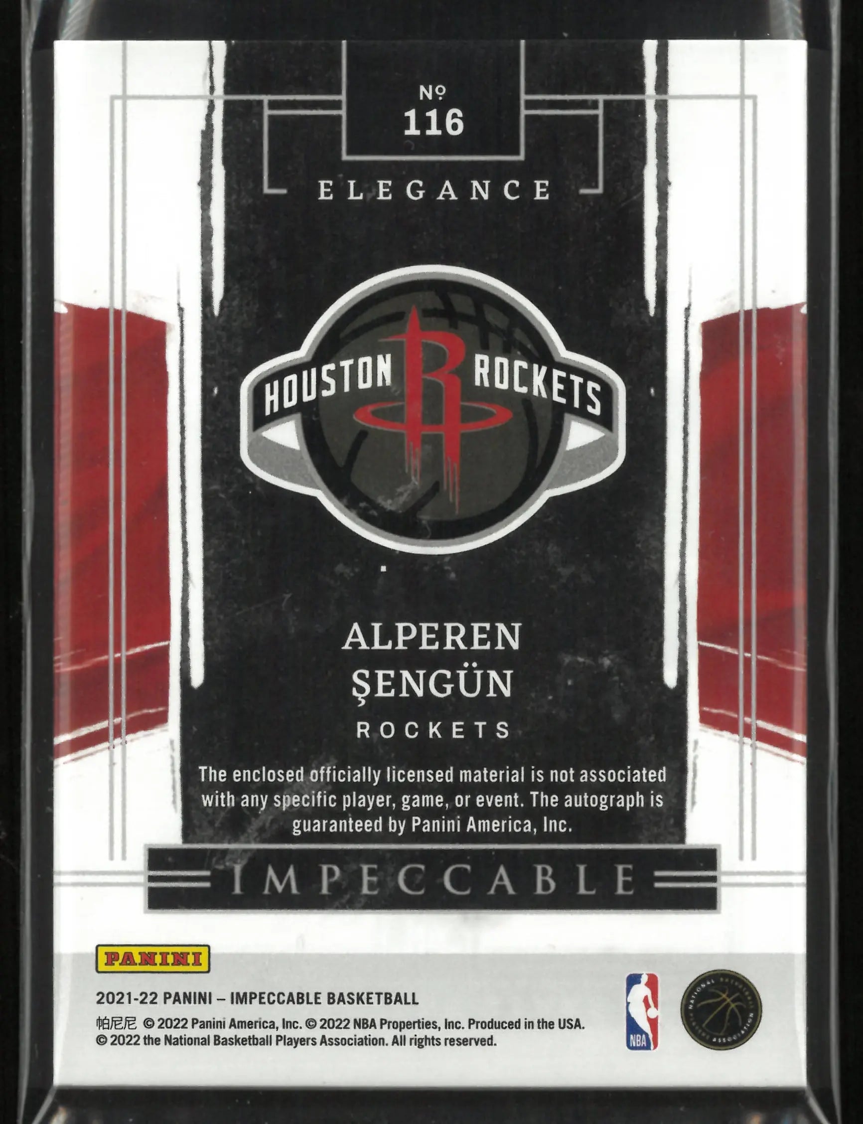 2021-22 Panini Impeccable Elegance Rookie Patch Autograph Alpren Sengun Auto /99 