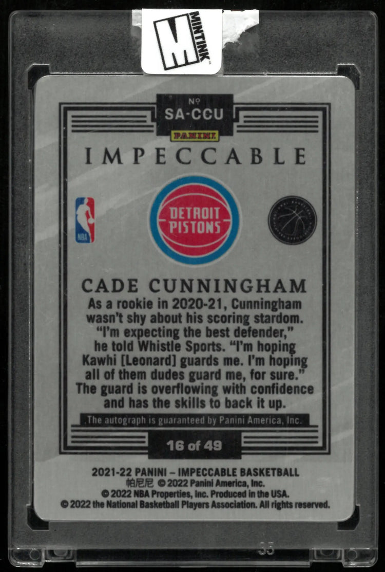2021-22 Panini Impeccable Stainless Stars Rookie Auto Cade Cunningham /49 