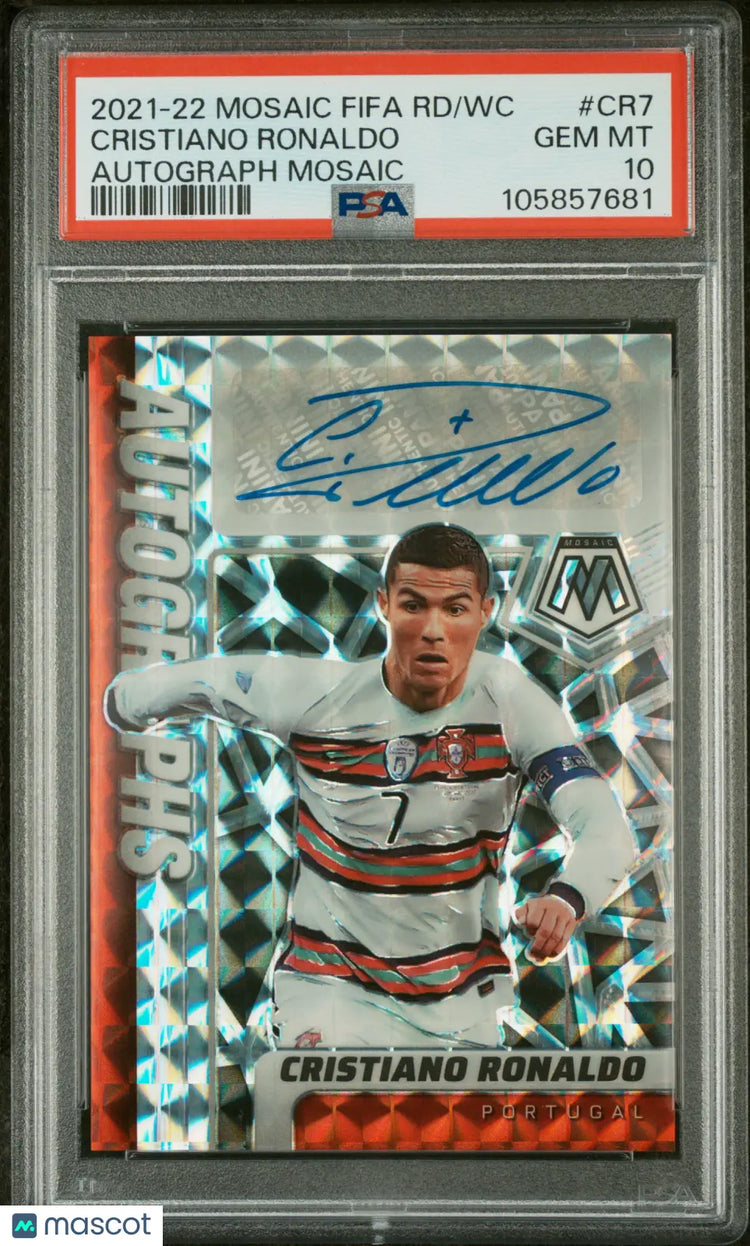 2021-22 Panini Mosaic FIFA Road To World Cup Autographs Cristiano Ronaldo PSA 10 