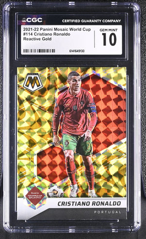 2021-22 Panini Mosaic World Cup Cristiano Ronaldo Reactive Gold CGC 10 