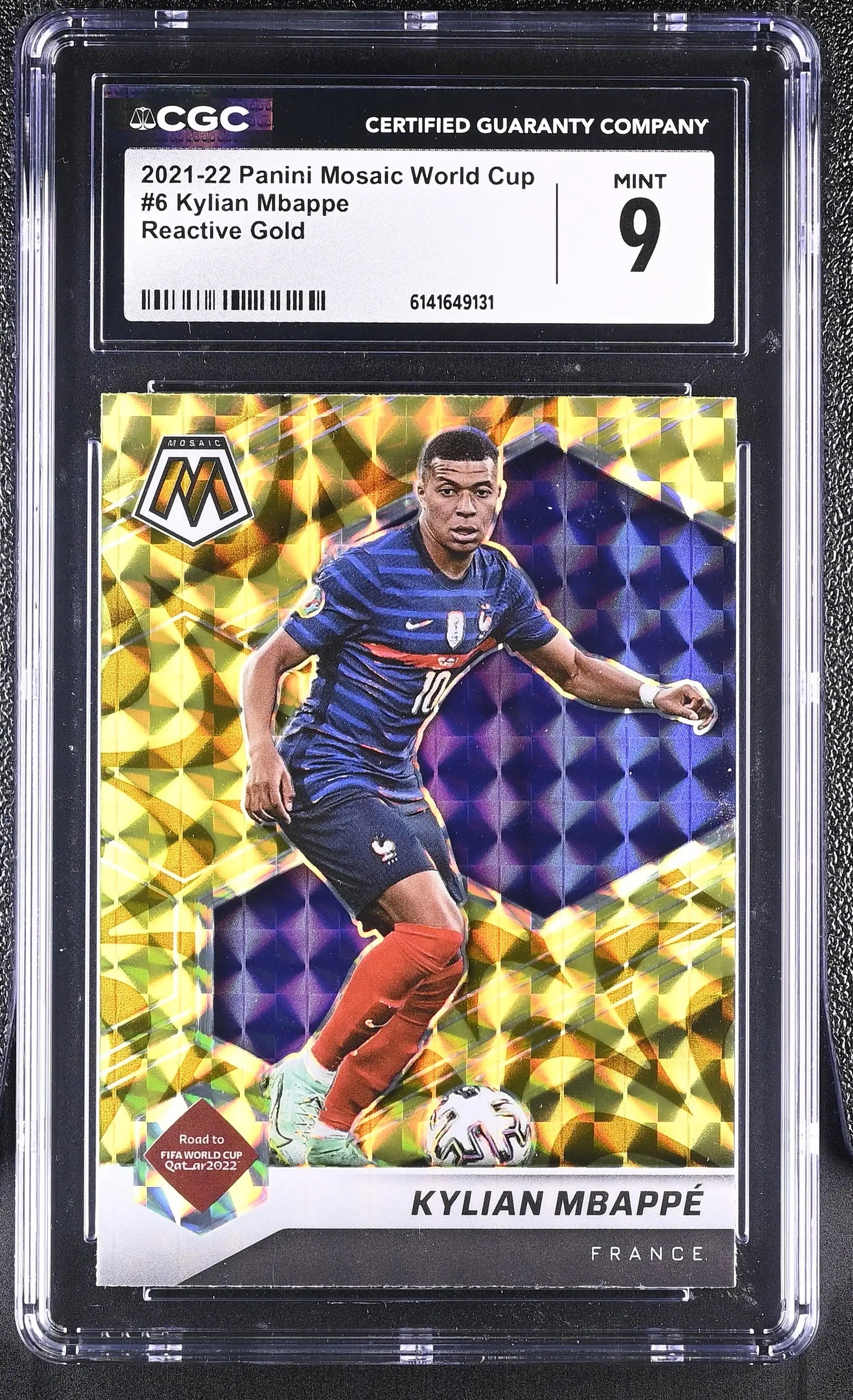 2021-22 Panini Mosaic World Cup Kylian Mbappe Reactive Gold CGC 9 