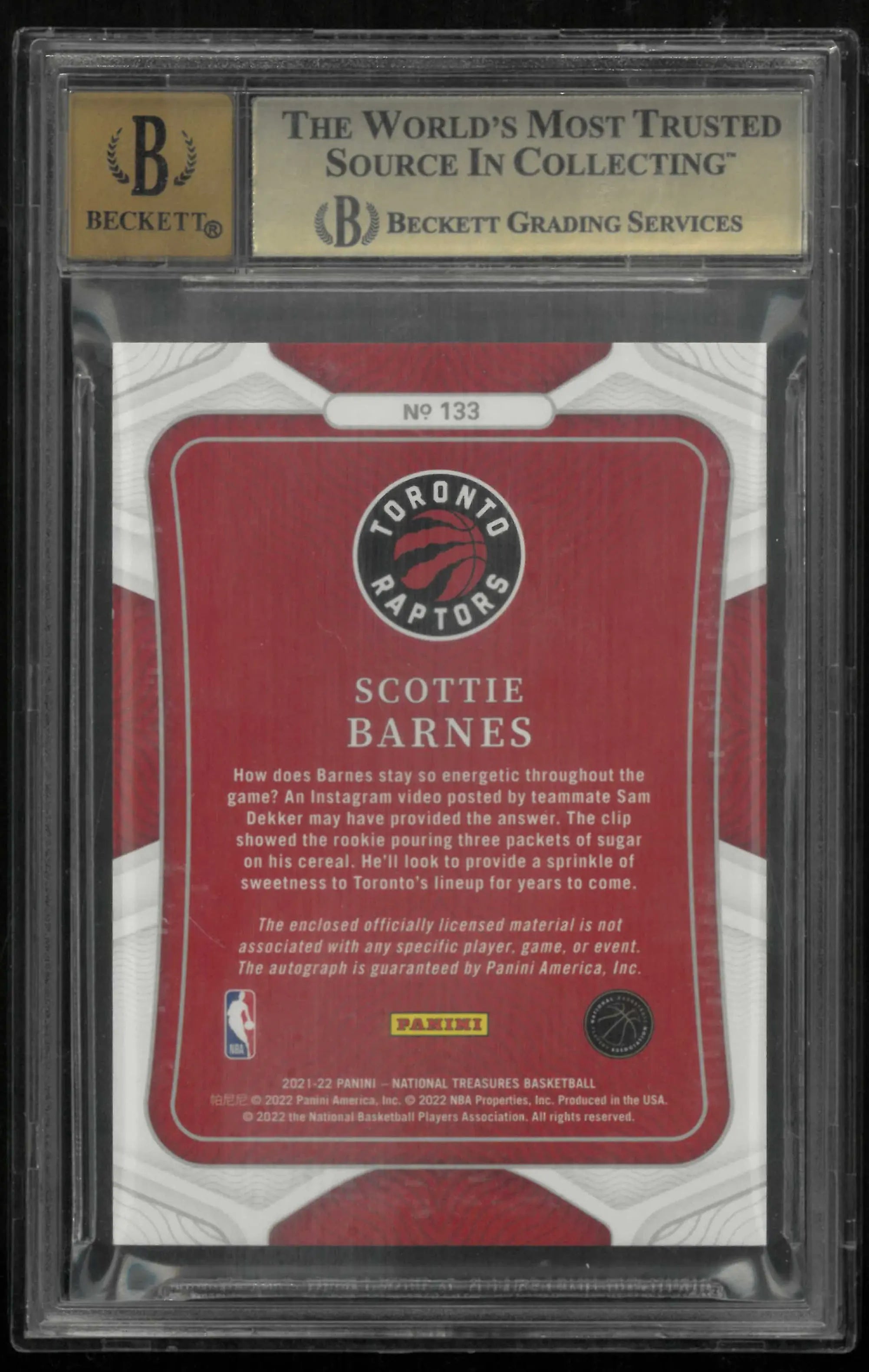 2021-22 Panini NT Rookie Autograph Patch Scottie Barnes Emerald 5/5 BGS 9.5 