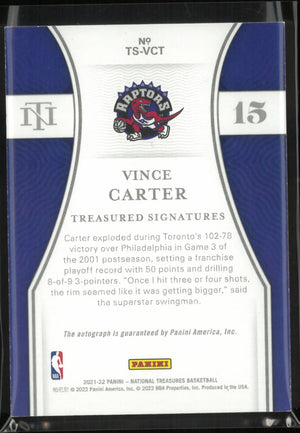 2021-22 Panini National Treasured Signature Vince Carter Autograph /10 