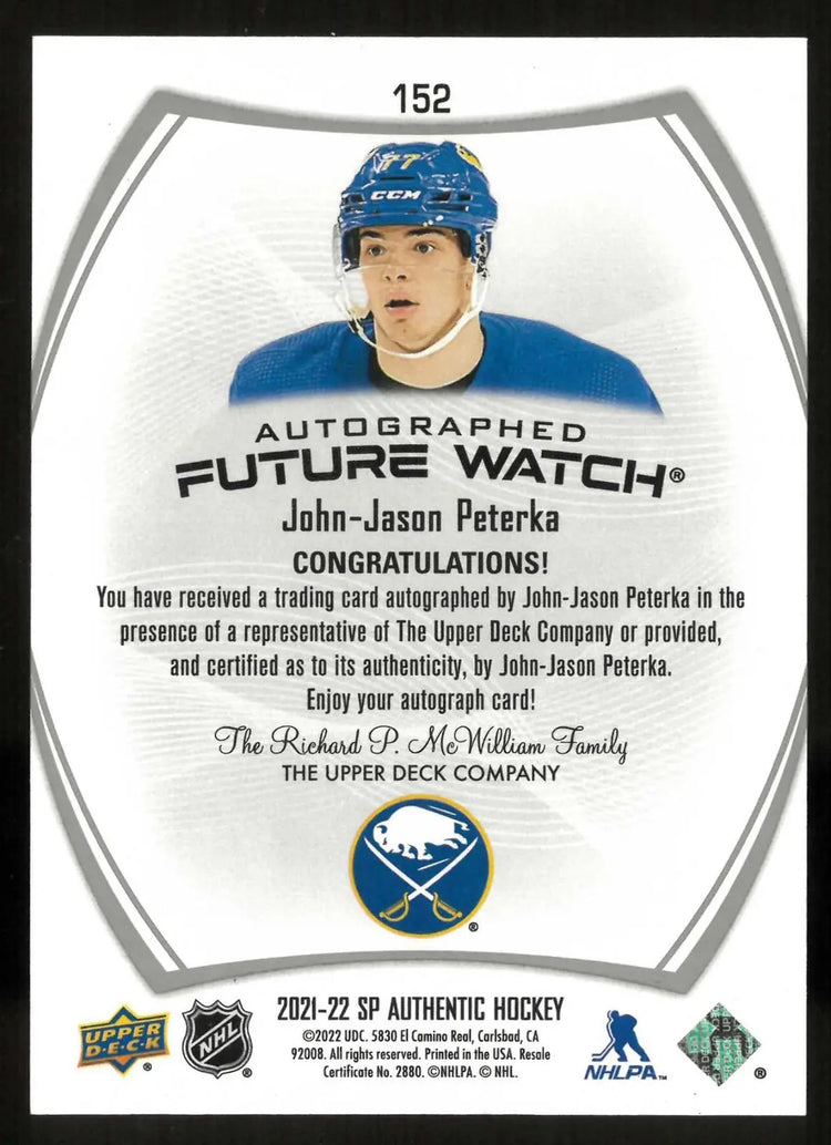 2021-22 SP Authentic Future Watchm J.J. Peterka /999 