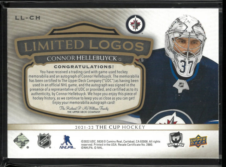 2021-22 The Cup Limited Logos Connor Hellebuyck Patch Autograph  /25 