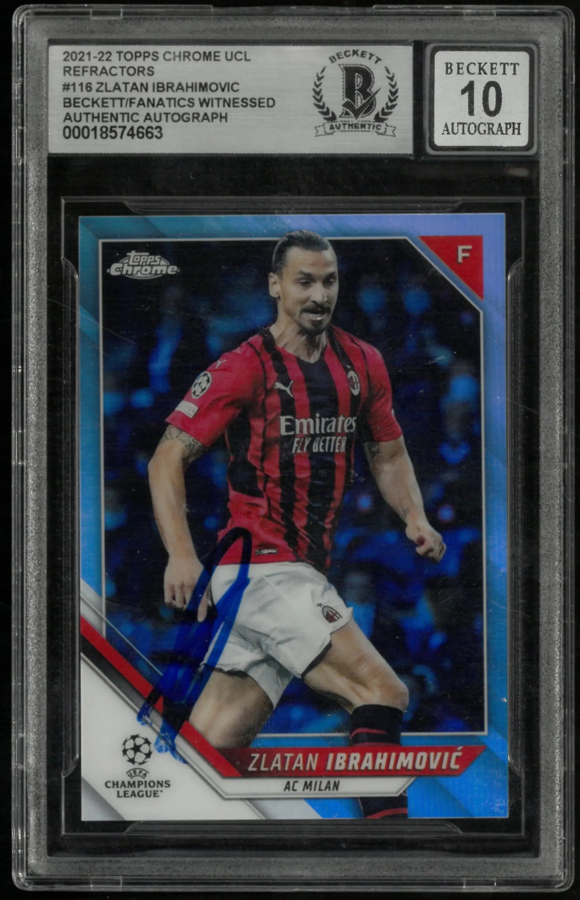 2021-22 Topps Chrome UCL Refractors Zlatan Ibrahimovic Auto Beckett 10 