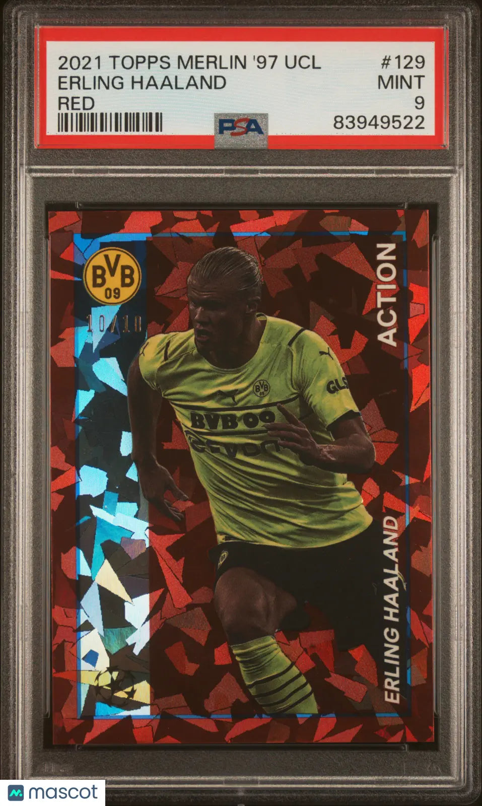 2021-22 Topps Merlin Heritage '97 UEFA CL Erling Haaland Red PSA 9 10/10 