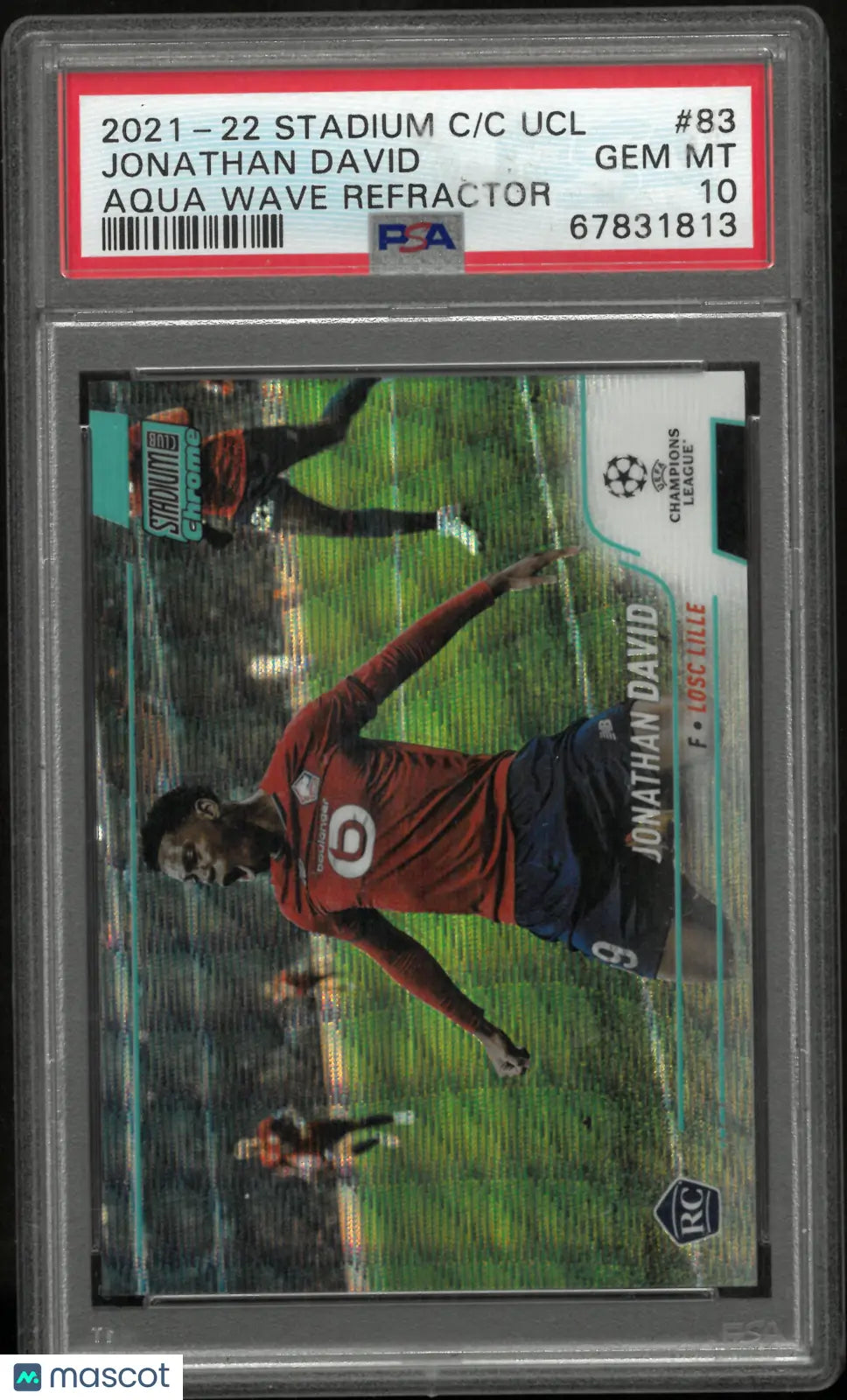 2021-22 Topps Stadium Chrome UEFA CL Jonathan David Aqua Wave Refractor PSA 10 