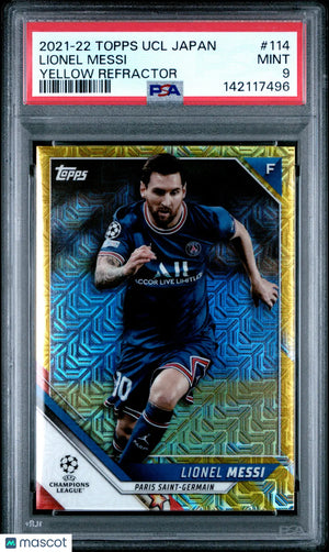 2021-22 Topps UCL Japan Edition Lionel Messi 114 Yellow Refractor PSA 9 /150 