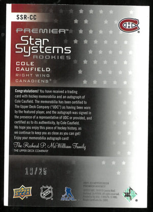 2021-22 UD Premier Star Systems RC Rookie Patch Auto Cole Caufield /25 