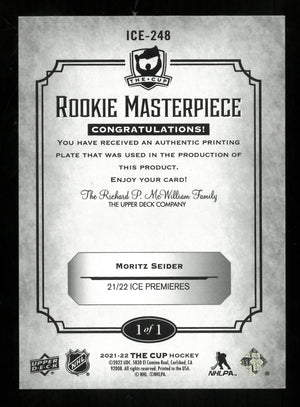 2021-22 UD The Cup Hockey Moritz Seider RC Masterpiece Magenta Printing Plate 1/1 