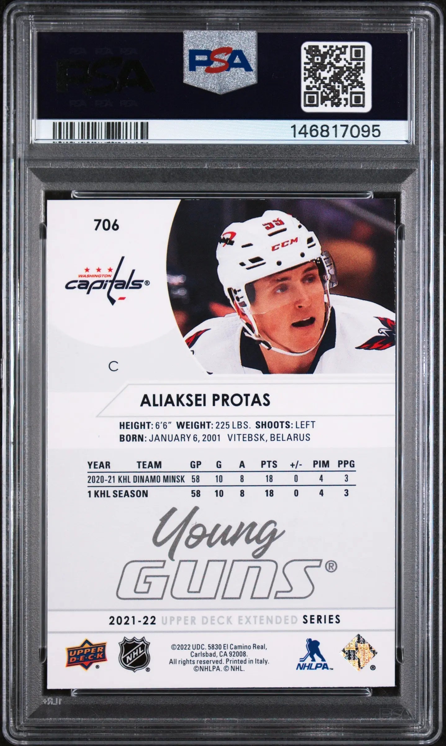 2021-22 Upper Deck Extended Series Aliaksei Protas Young Guns RC #706 PSA 9 