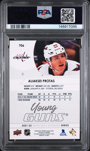 2021-22 Upper Deck Extended Series Aliaksei Protas Young Guns RC #706 PSA 9 