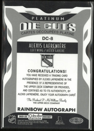 2021-22 Upper Deck O-Pee-Chee Platinum Die Cuts Alexis Lafreniere Autograph Auto 