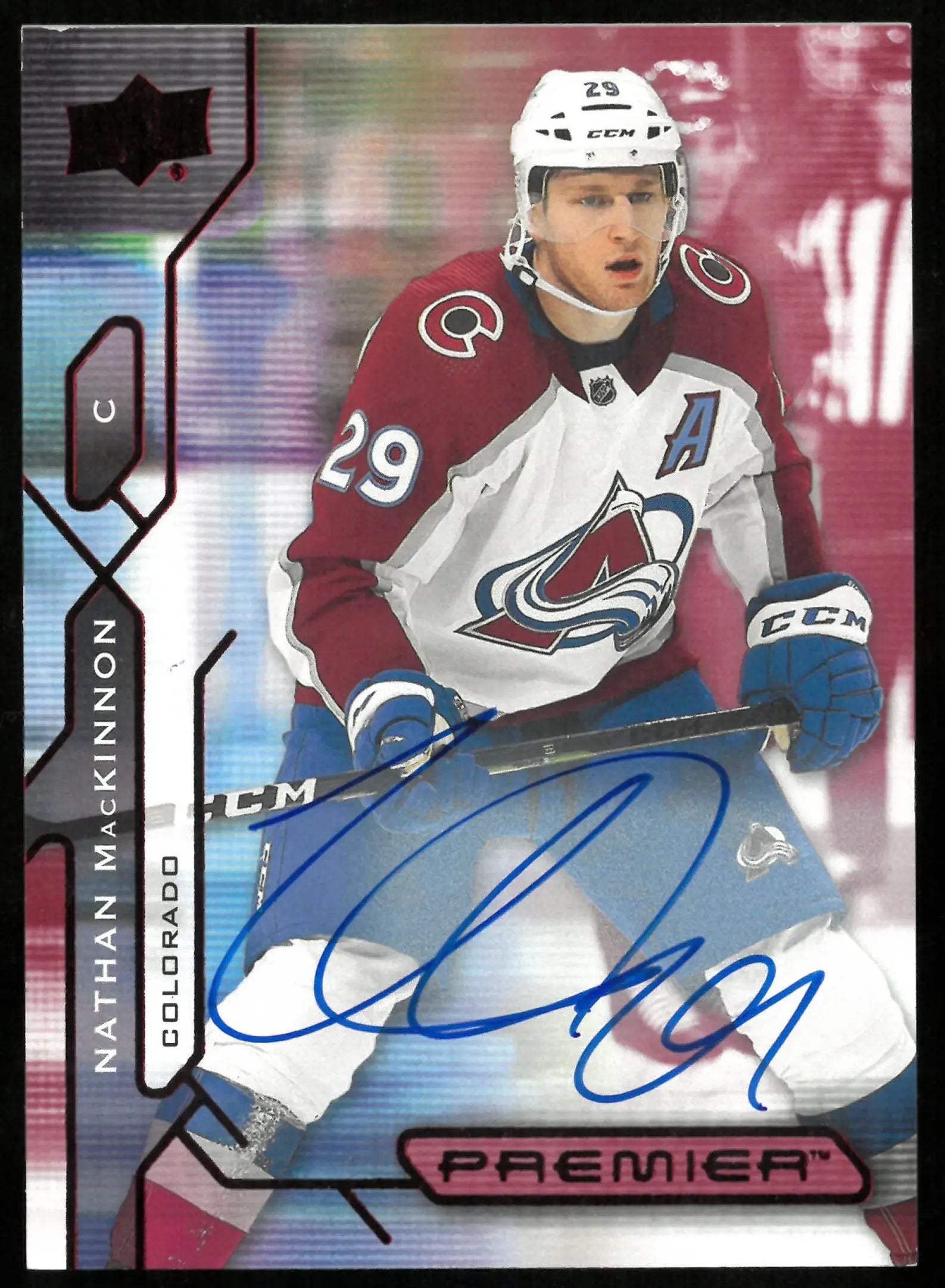 2021-22 Upper Deck Premier Red Auto Nathan MacKinnon 