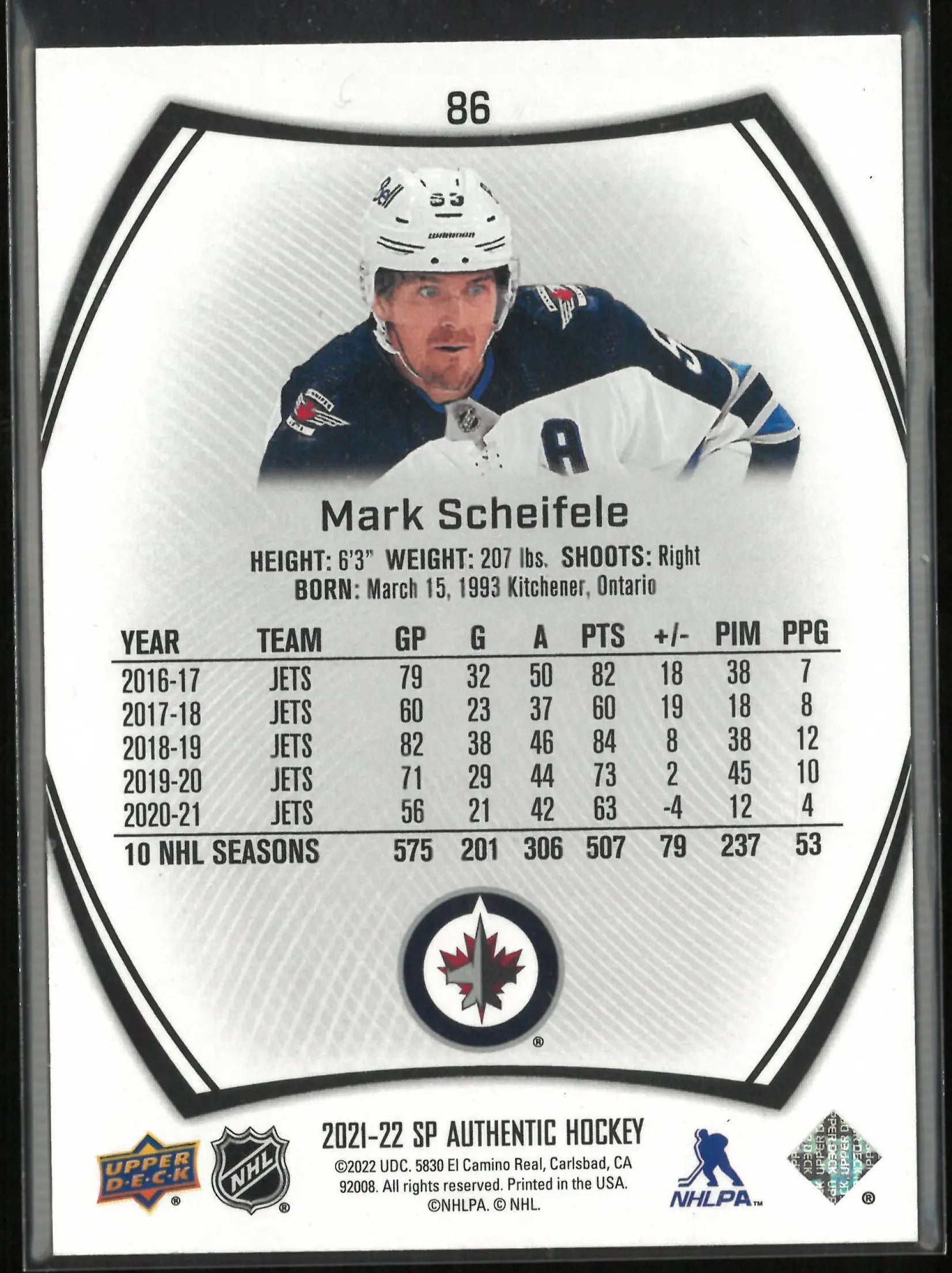 2021-22 Upper Deck SP Authentic Limited Mark Scheifele 1/1 